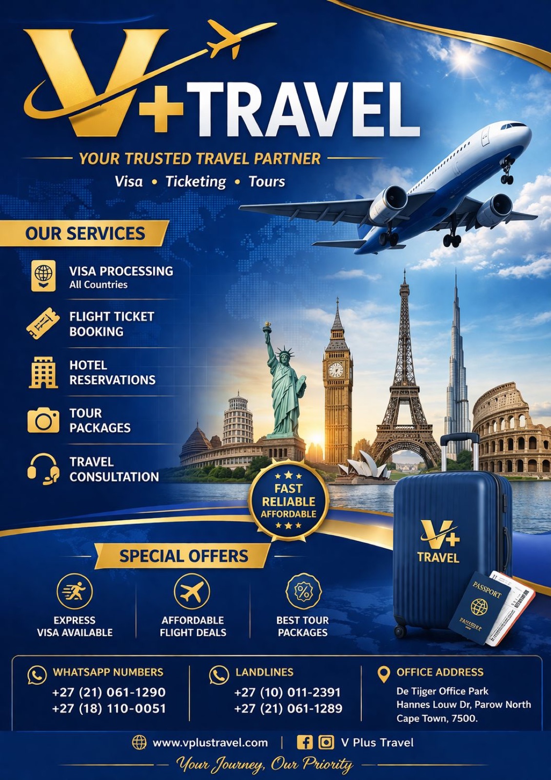 V+ Travel service menu poster
