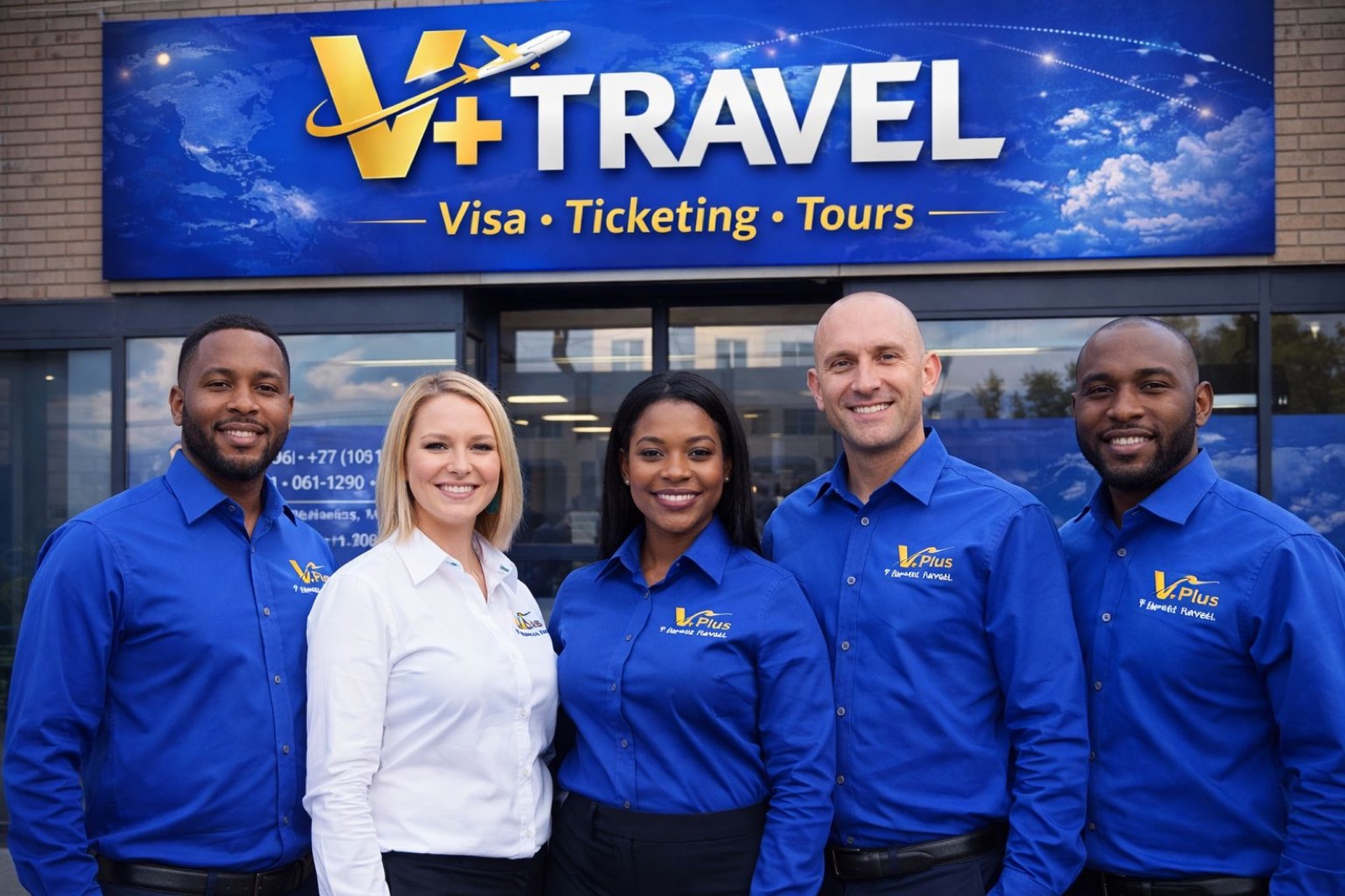 The V+ Travel team standing outside the Parow North office